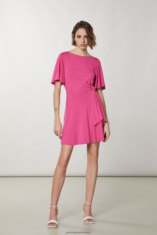 vestir mx Patrizia Pepe mujer vestido corto con cuello barco pétalo fucsia 66024R248