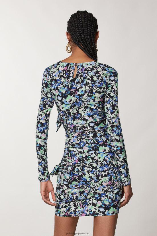 vestir mx Patrizia Pepe mujer vestido corto con cuello redondo flor verde azul 66024R41