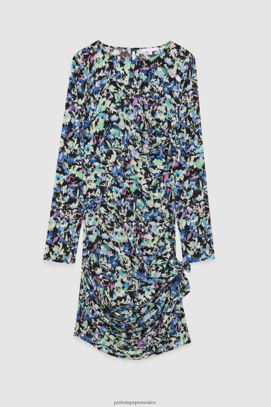 vestir mx Patrizia Pepe mujer vestido corto con cuello redondo flor verde azul 66024R41