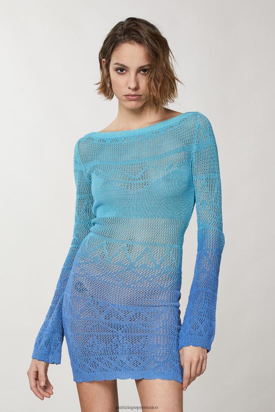 vestir mx Patrizia Pepe mujer vestido corto de algodón tejido a crochet degradación azul/verde 66024R195