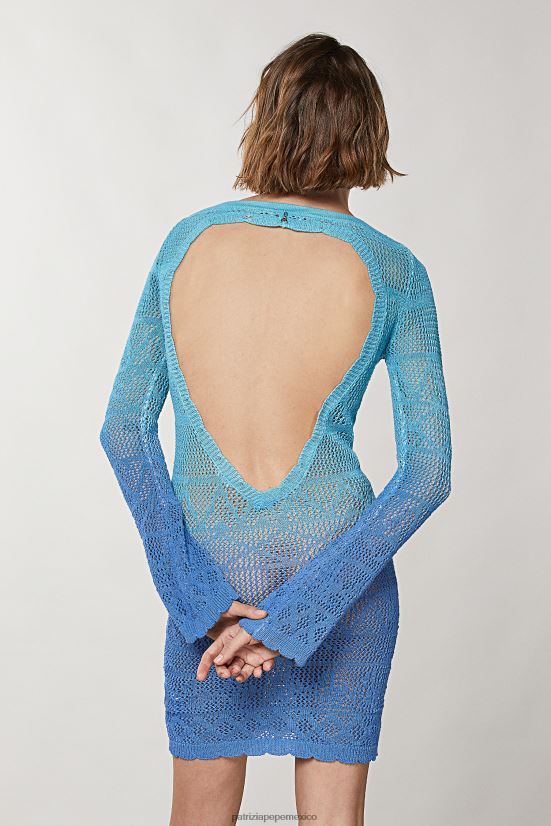 vestir mx Patrizia Pepe mujer vestido corto de algodón tejido a crochet degradación azul/verde 66024R195