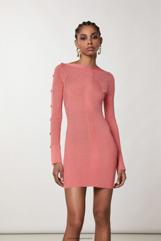 vestir mx Patrizia Pepe mujer vestido corto de punto de canalé Durazno jugoso 66024R505