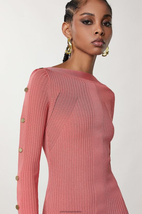 vestir mx Patrizia Pepe mujer vestido corto de punto de canalé Durazno jugoso 66024R505