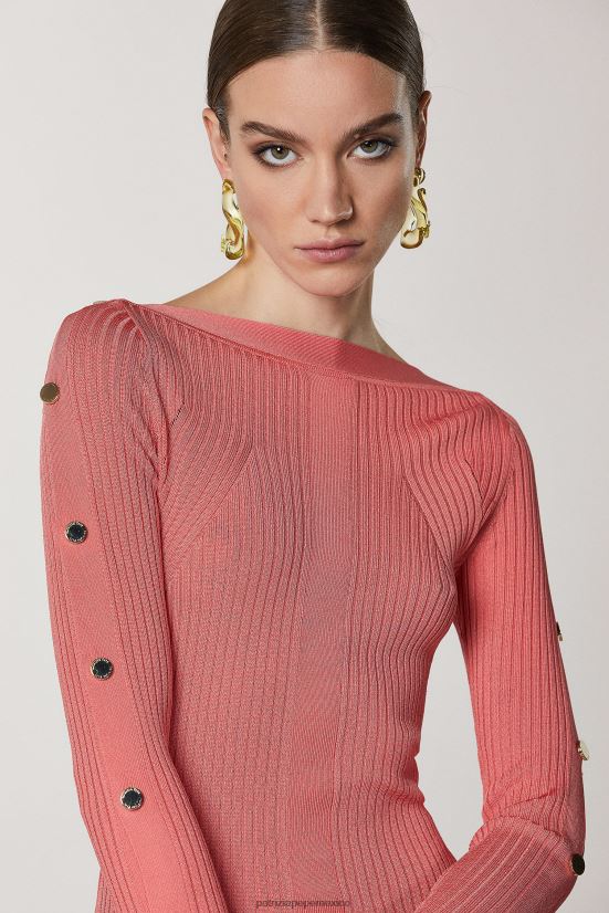 vestir mx Patrizia Pepe mujer vestido corto de punto de canalé Durazno jugoso 66024R505