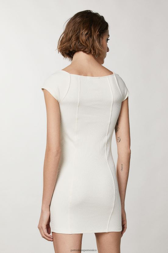 vestir mx Patrizia Pepe mujer vestido corto de punto de canalé lino blanco 66024R211