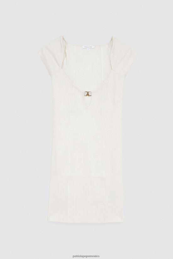 vestir mx Patrizia Pepe mujer vestido corto de punto de canalé lino blanco 66024R211