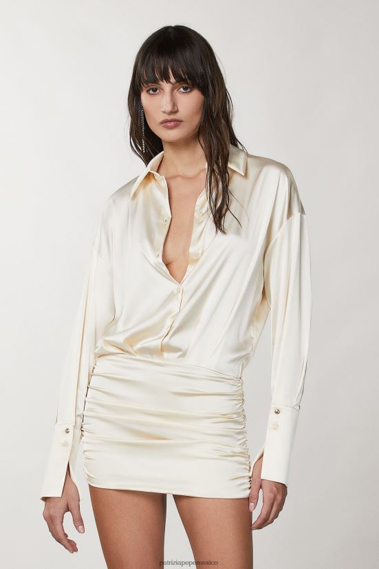 vestir mx Patrizia Pepe mujer vestido corto de satén elástico martini beige 66024R273