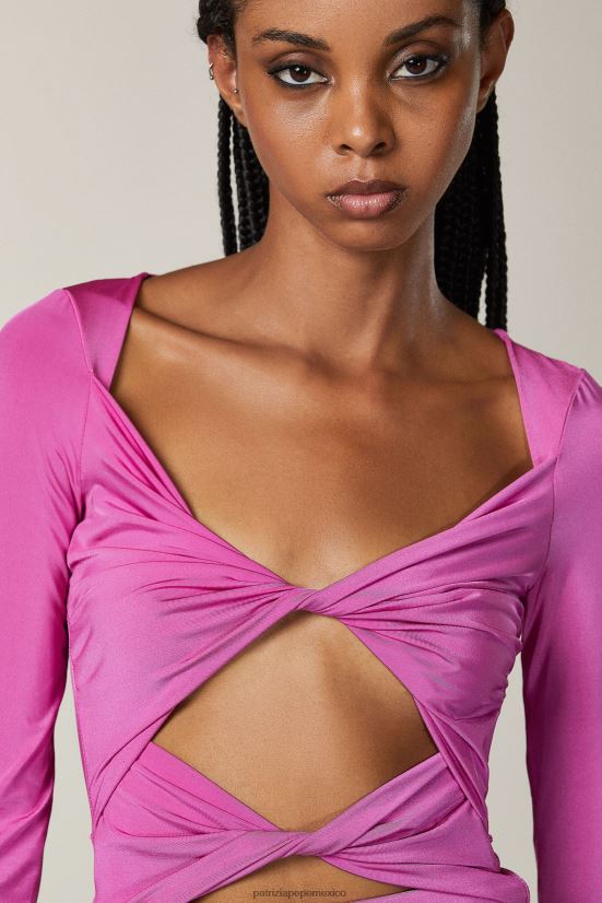vestir mx Patrizia Pepe mujer vestido corto elástico con detalle de nudo orquídea morada 66024R521