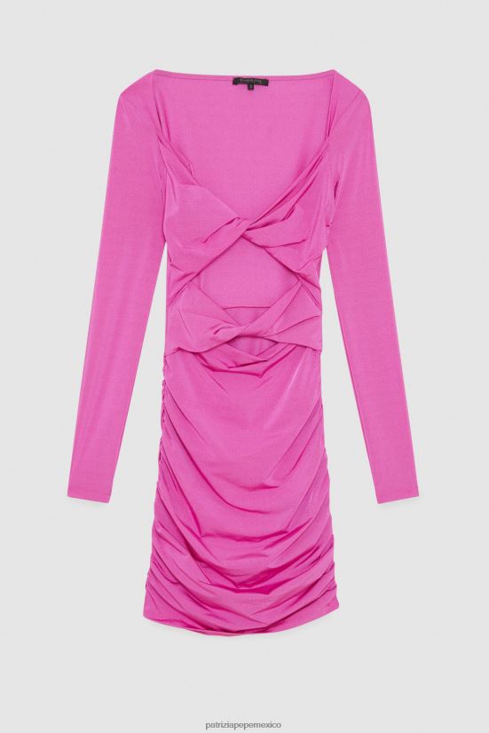 vestir mx Patrizia Pepe mujer vestido corto elástico con detalle de nudo orquídea morada 66024R521