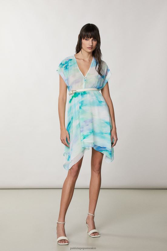 vestir mx Patrizia Pepe mujer vestido de gasa asimétrico camu acuático 66024R199