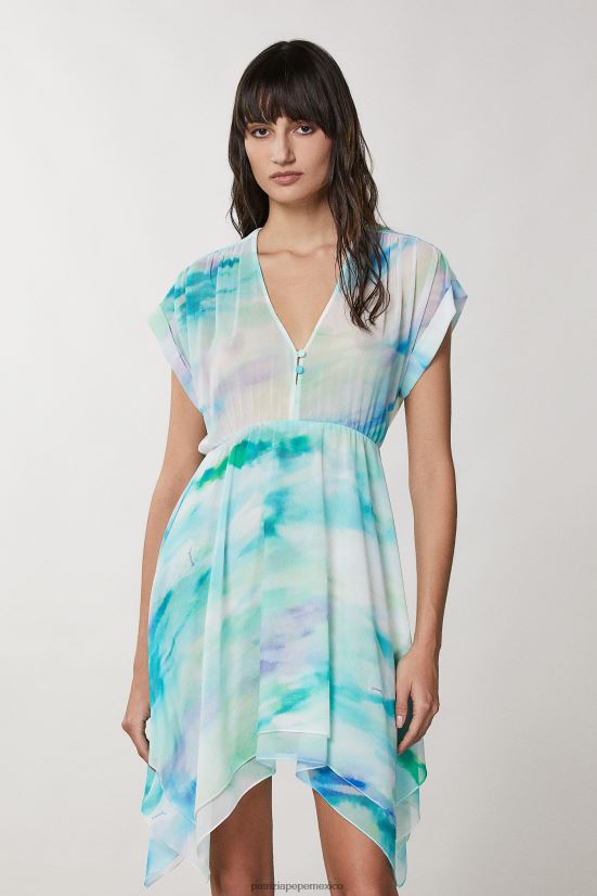 vestir mx Patrizia Pepe mujer vestido de gasa asimétrico camu acuático 66024R199