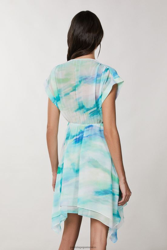vestir mx Patrizia Pepe mujer vestido de gasa asimétrico camu acuático 66024R199