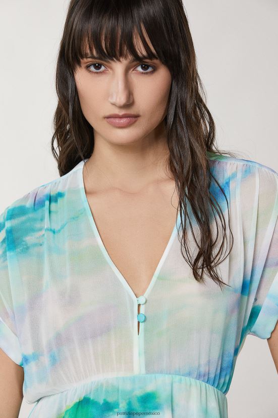 vestir mx Patrizia Pepe mujer vestido de gasa asimétrico camu acuático 66024R199