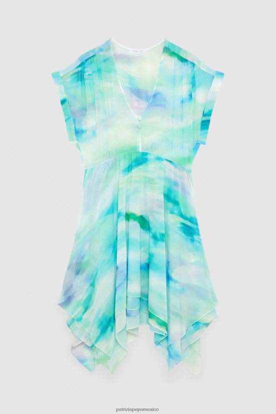 vestir mx Patrizia Pepe mujer vestido de gasa asimétrico camu acuático 66024R199