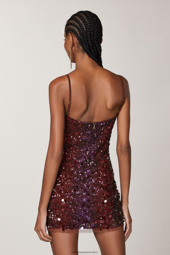 vestir mx Patrizia Pepe mujer vestido de viscosa bordado orquídea marrón degradar 66024R523