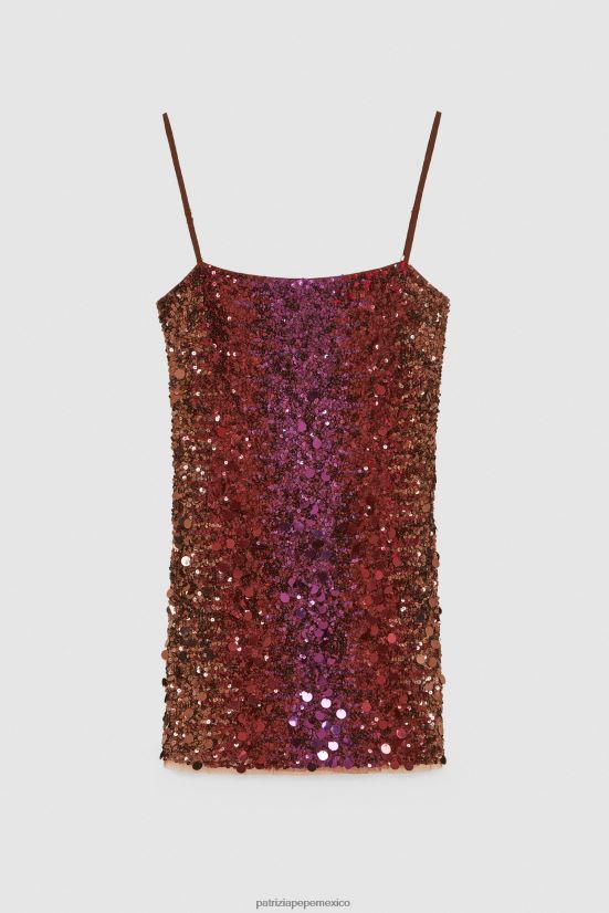 vestir mx Patrizia Pepe mujer vestido de viscosa bordado orquídea marrón degradar 66024R523