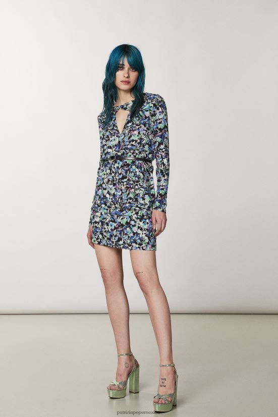vestir mx Patrizia Pepe mujer vestido elástico estampado flor verde azul 66024R132