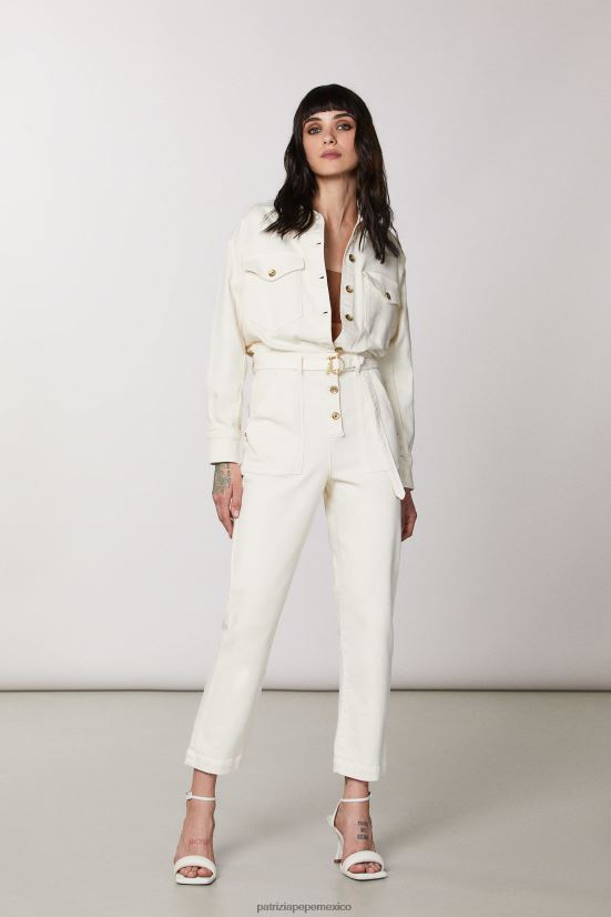 vestir mx Patrizia Pepe mujer mono de mezclilla con cinturón gardenia blanca 66024R609