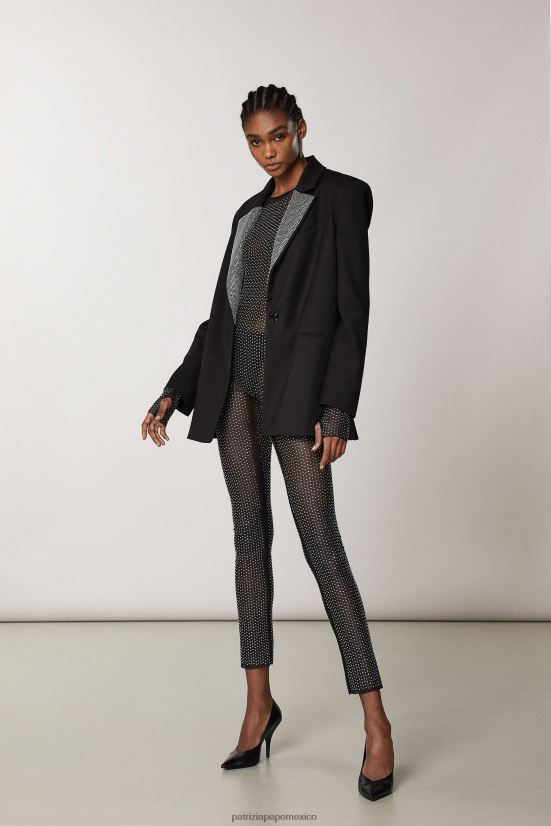 vestir mx Patrizia Pepe mujer mono de tul de manga larga negro y cristal 66024R673