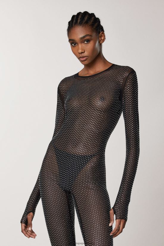 vestir mx Patrizia Pepe mujer mono de tul de manga larga negro y cristal 66024R673