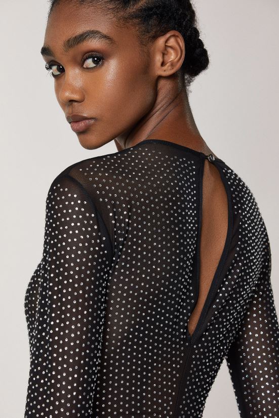 vestir mx Patrizia Pepe mujer mono de tul de manga larga negro y cristal 66024R673