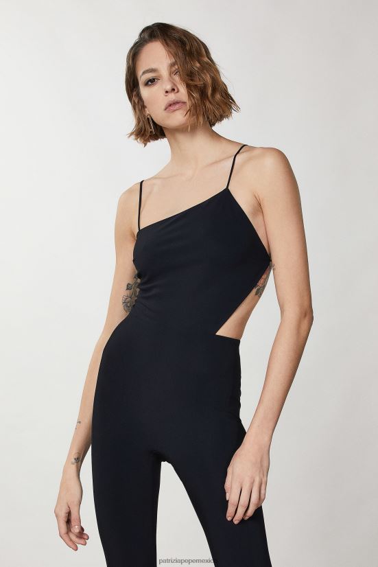 vestir mx Patrizia Pepe mujer mono esencial con cuello asimétrico Nerón 66024R326