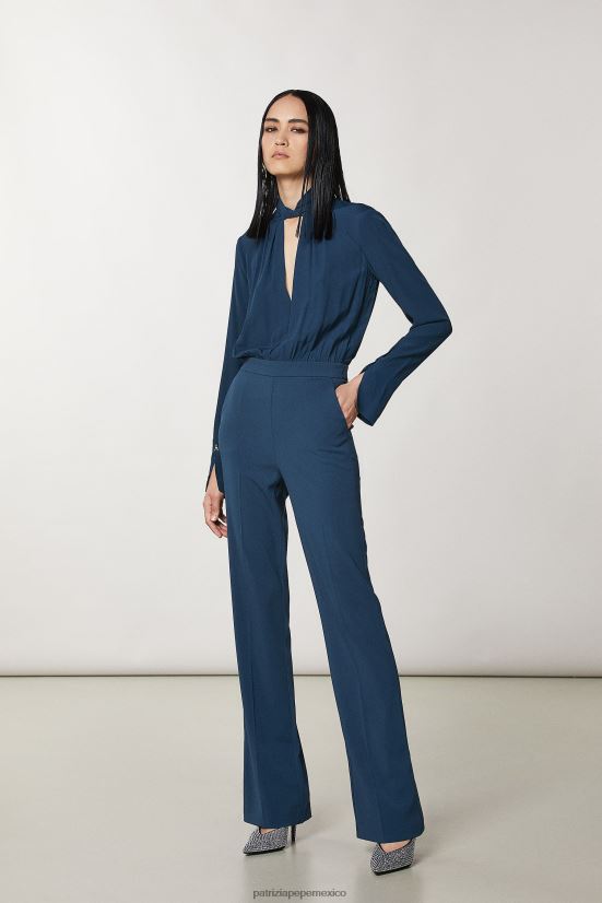 vestir mx Patrizia Pepe mujer mono esencial de crepé azul petróleo 66024R141